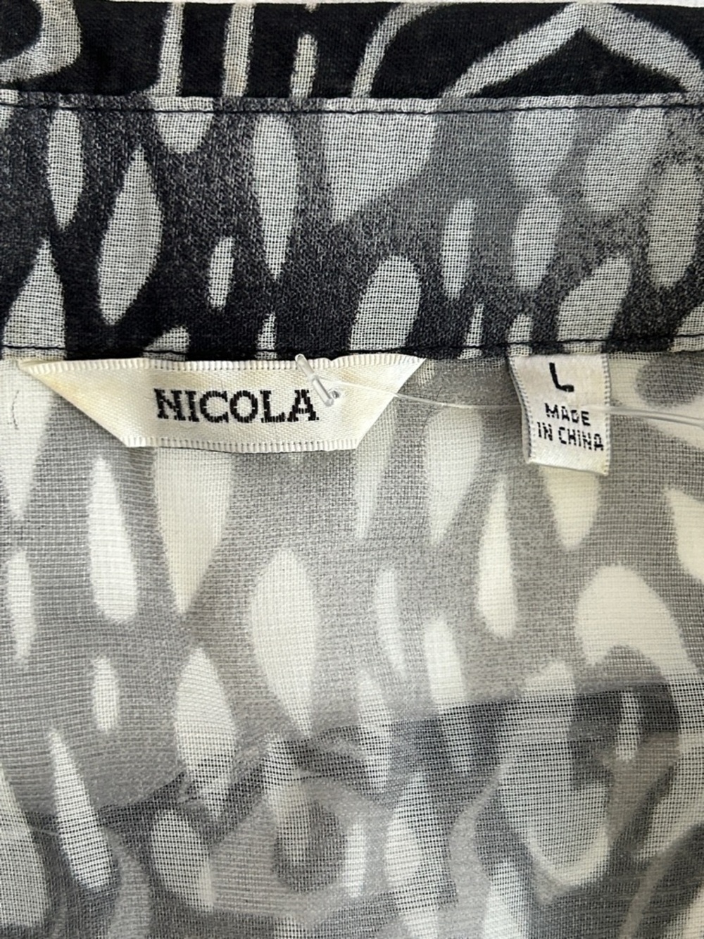 NICOLA Black & White Printed Button-Up All Sheer Blouse - Picture 7 of 11